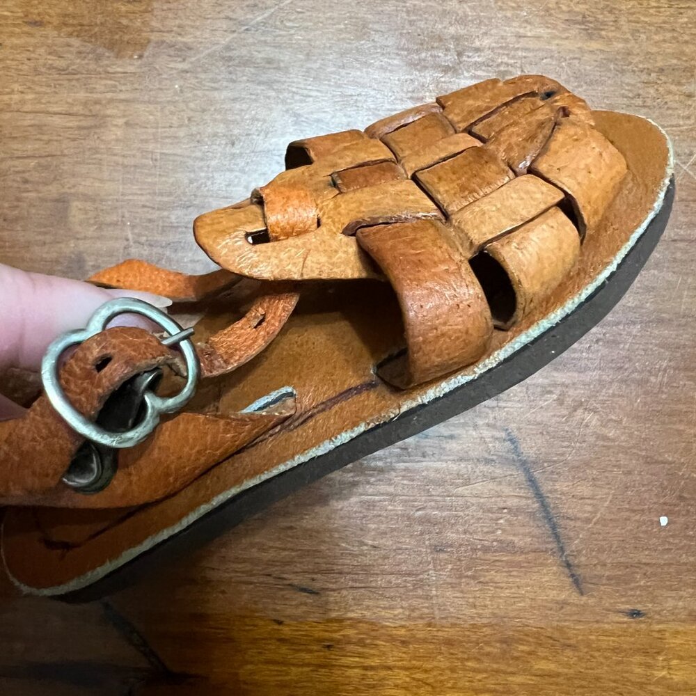 Handmade Leather Huarache Sandals Woven Straps Buckle Closure Brown Toddler Sz 2 - Picture 3 of 8